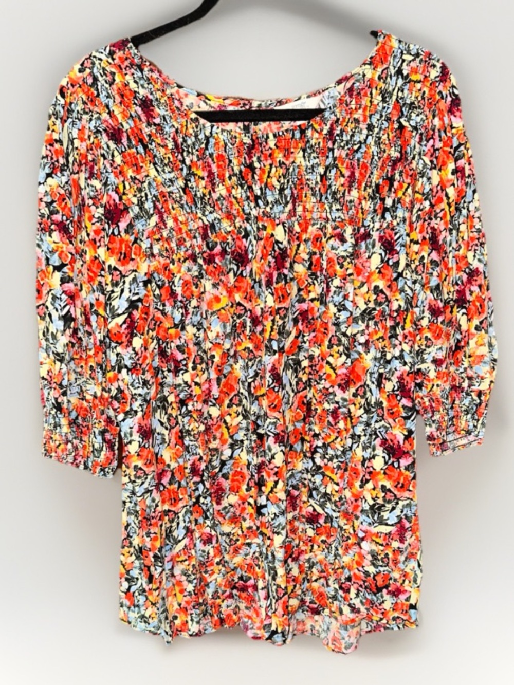 Terra & Sky Multi-Color Floral Smocked Neck Blouse